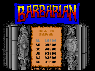 Barbarian title screen for Amiga